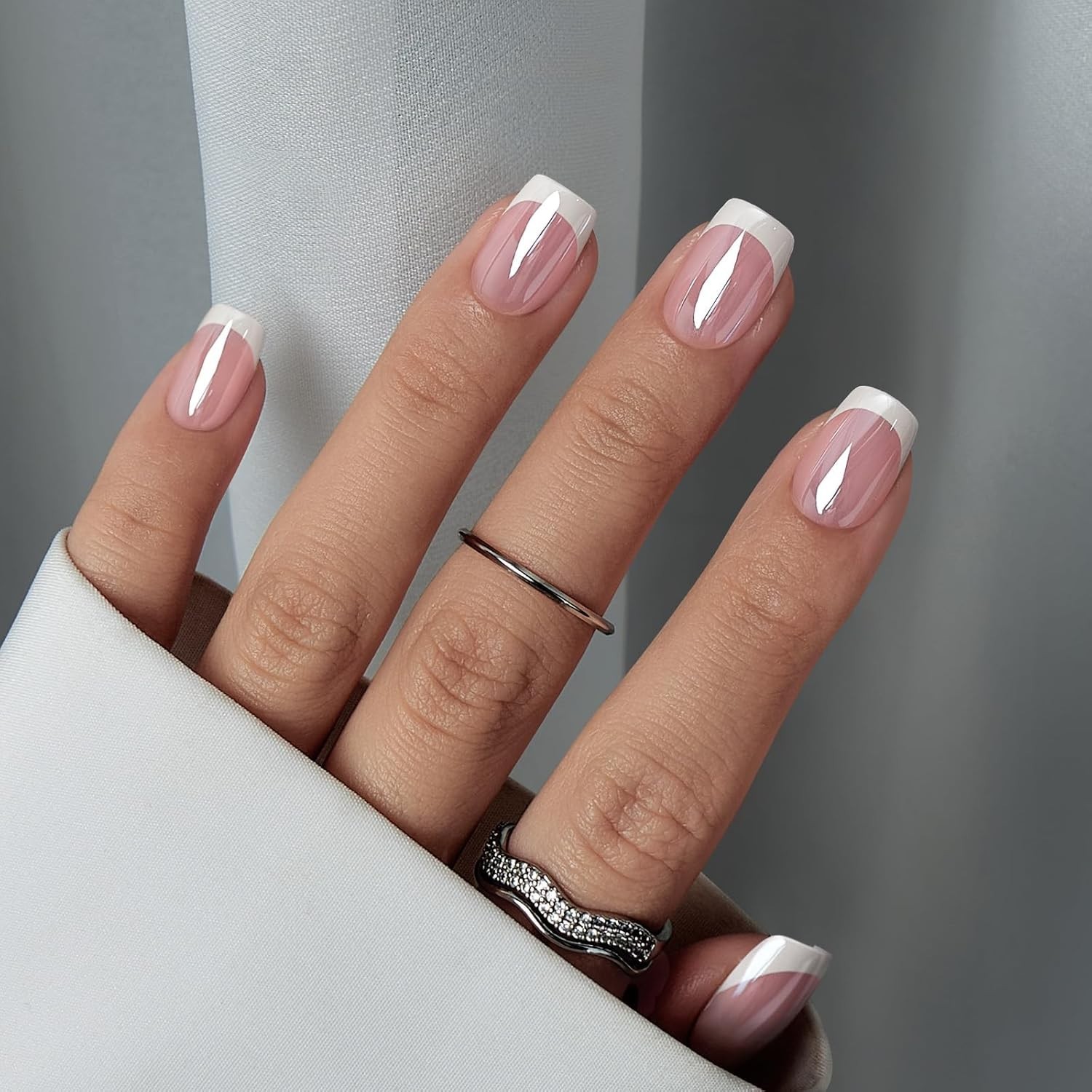 Square Press On Nails Kit – 30 Soft Gel Nails in Elegant French Style