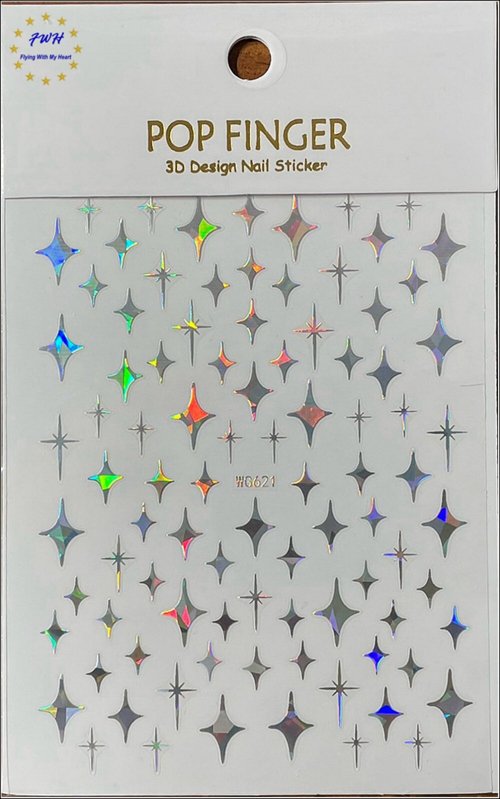 Laser Silver 4 Pointed Star Nail Decal Sticker Christmas Star of Bethlehem