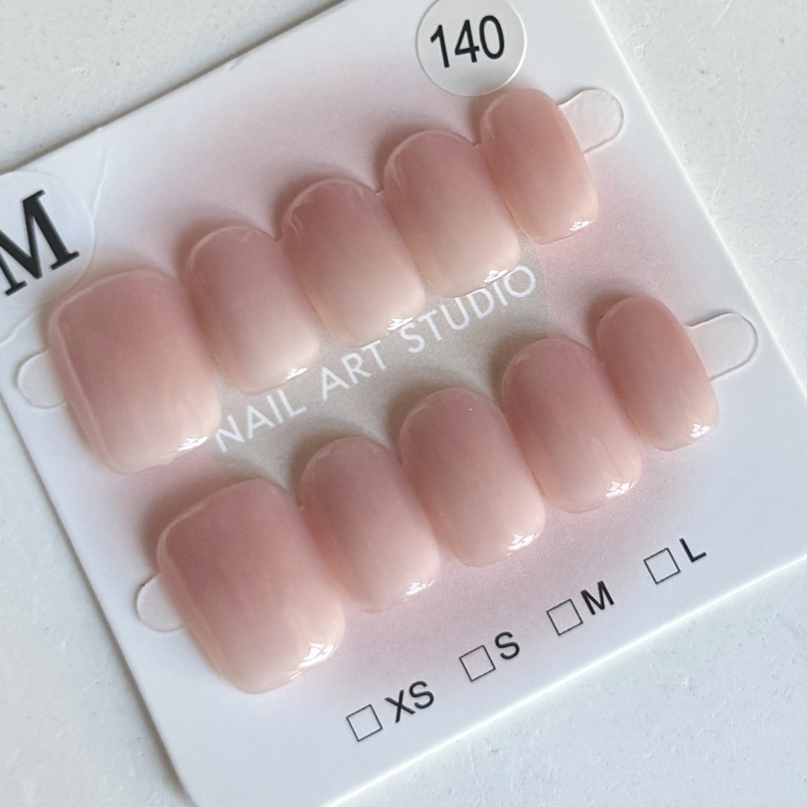 Handmade Pink White Ombre Press-On Nails Short Square Size M Reusable Fake Nails