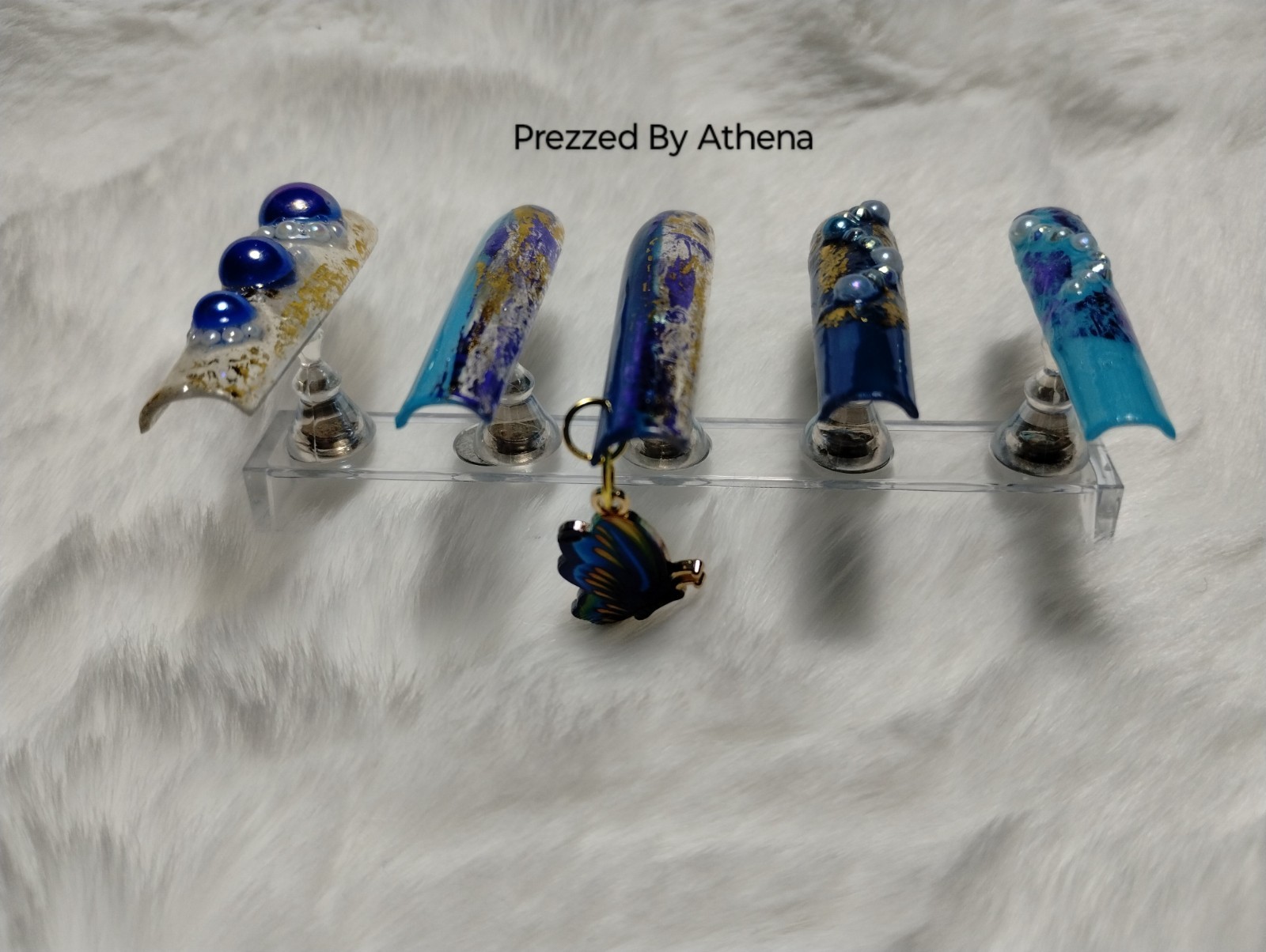 Luxury Handmade Press-On Nails I Reusable I Butterfly Blues I Square Shape l 3XL