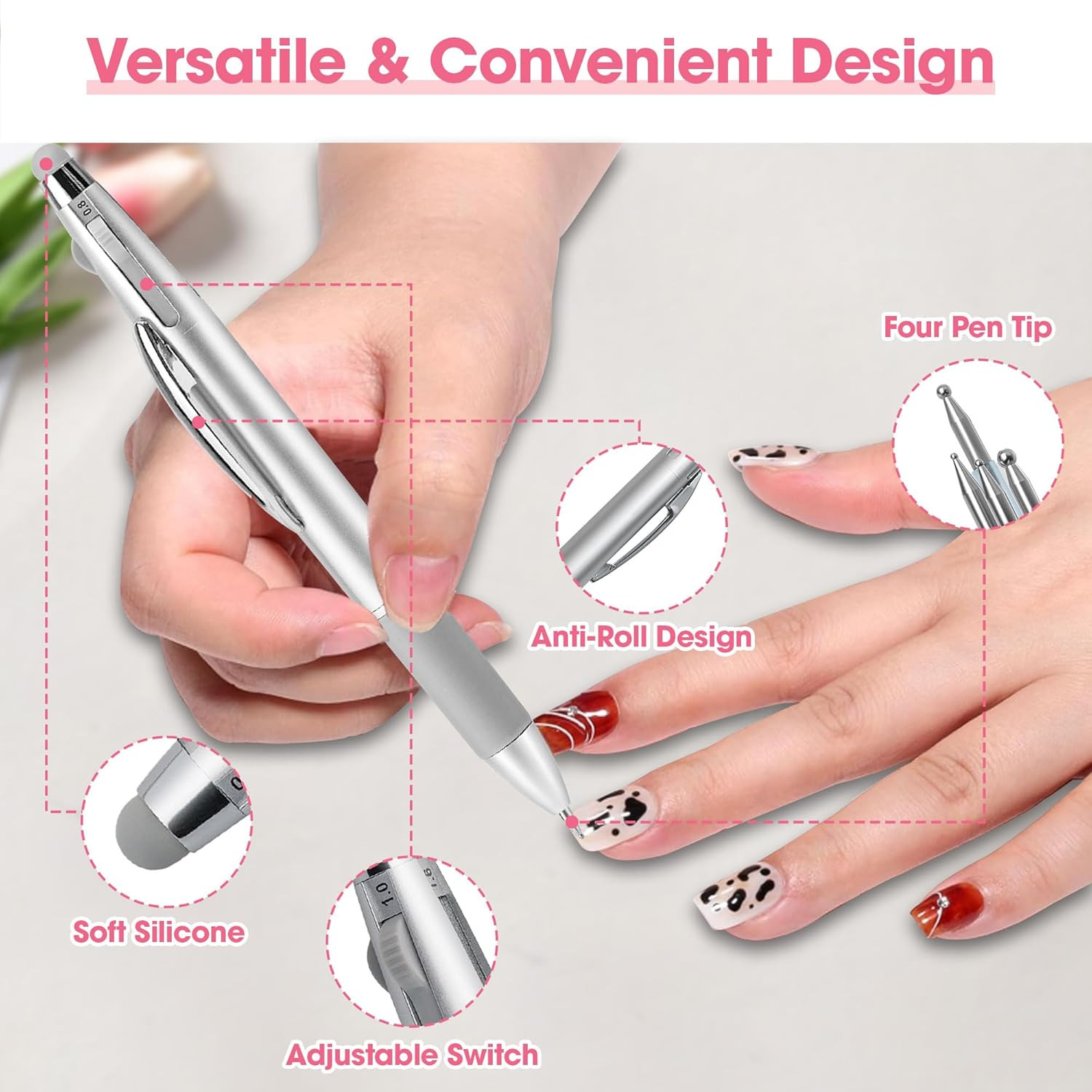 Nail Dotting Pen 5 in 1, Ballpoint Pen Design Nail Dotting Tool for Manicure