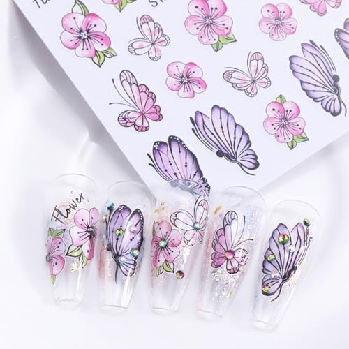 4 Sheets Flowers Butterfly Nail Art Stickers 3D Self Flowers and Butterfly