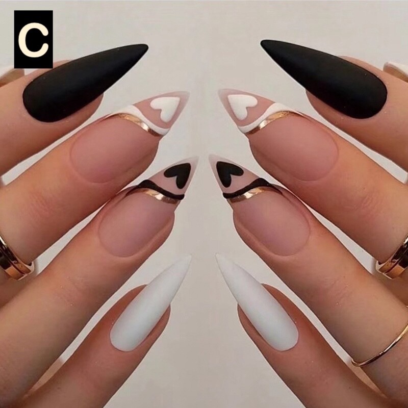 12 Boxes Flower Star French Tip Long Almond Press On Nails (Wholesale)