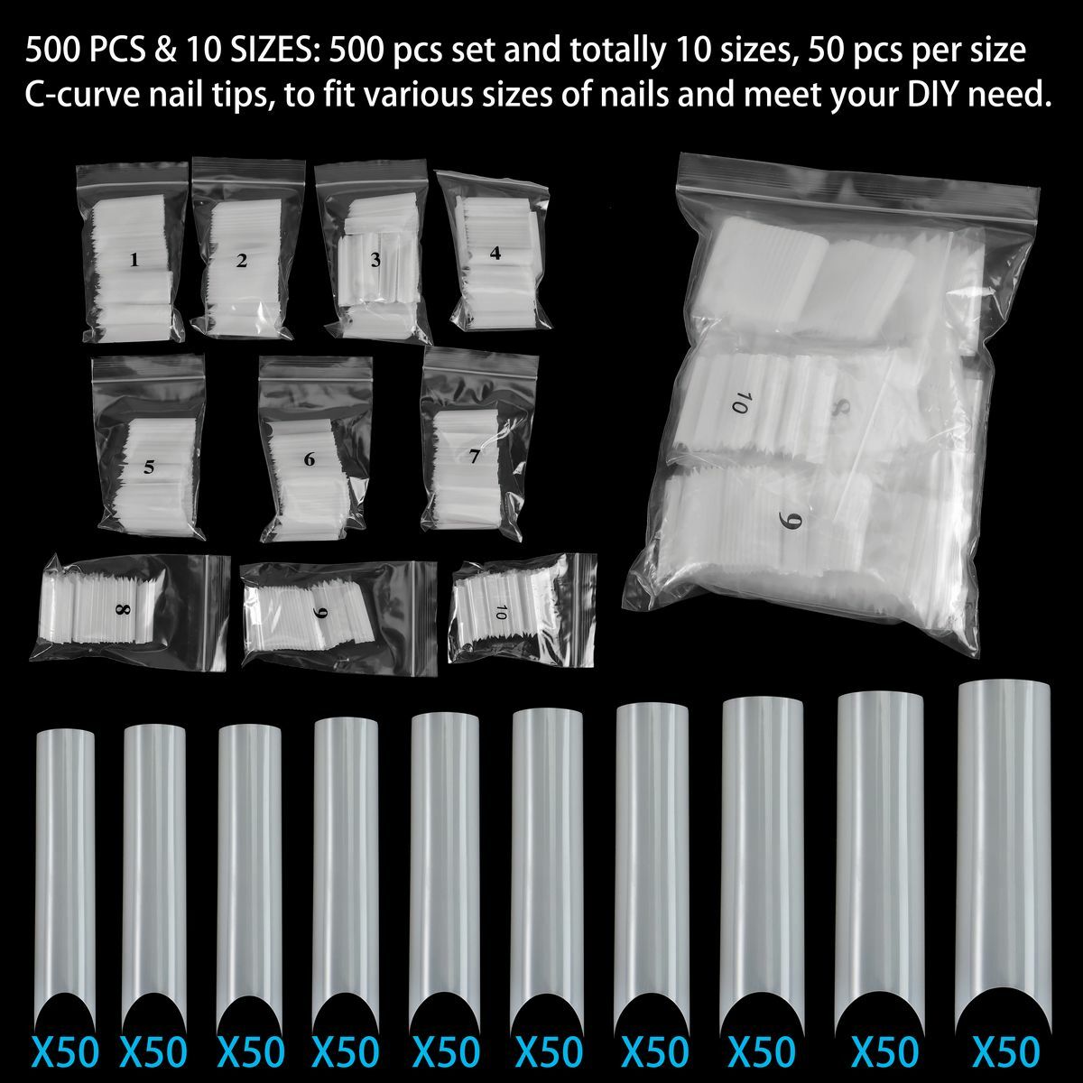 500Pcs XXL C Curve Nail Tips Extra Long Square Fake Nails Half Cover False Nails