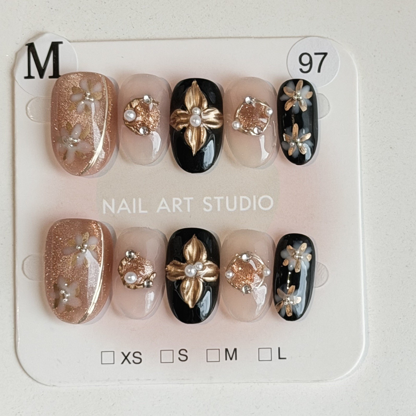 Unique Handmade Press-On Nails Size M | One of a Kind Set, Reusable 97