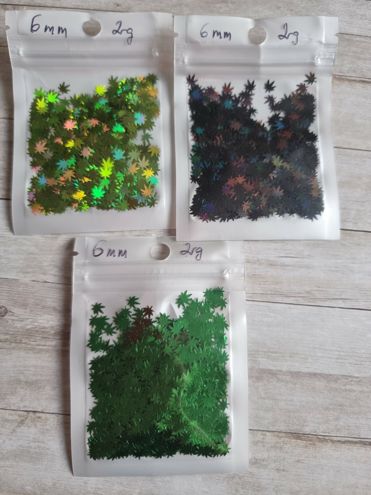 3 Bags Of Weed Leaf Sequins 2g Each Black Holographic Green Light Green Resin