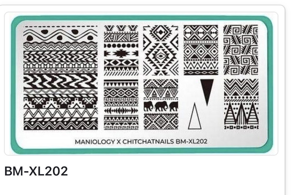 BM-XL202 Maniology Bundle Monster ChitChat Nails stamp plate Tribal Aztec Htf