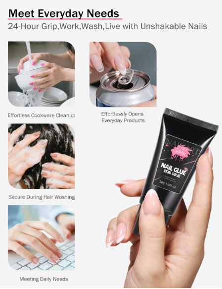 Solid Glue Gel for False Nail Tips, 30ml Gel Glue for Fake Nails Press On Nails,