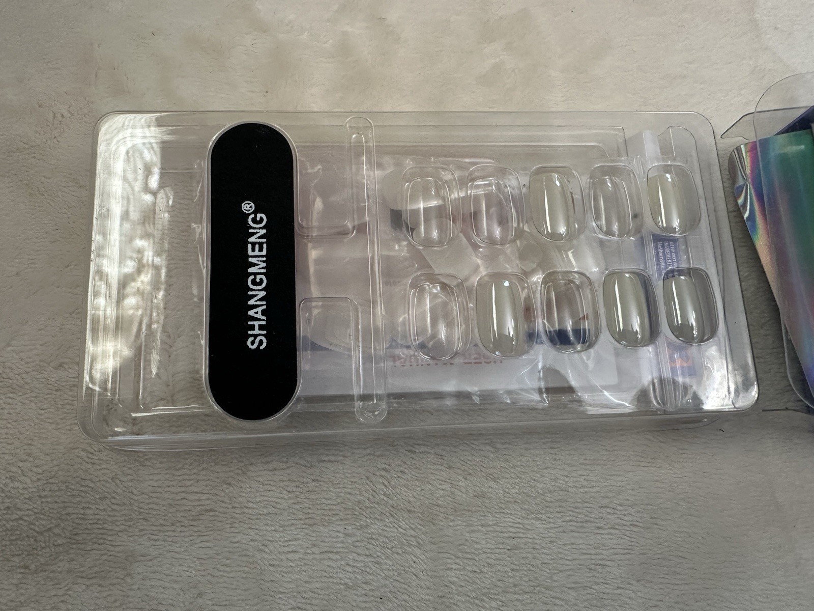 New GEL Reusable White Press On Nails 32pc & Open box Blue & Rainbow Press Ons