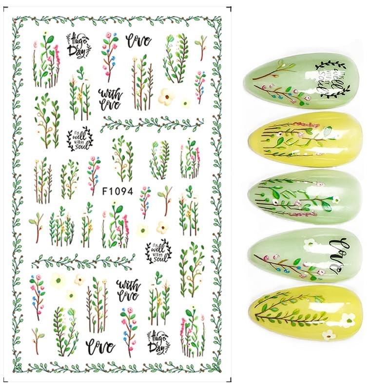 Vibrant Flower Nail Art Stickers – Colorful Butterfly, Leaves, Flowers Design
