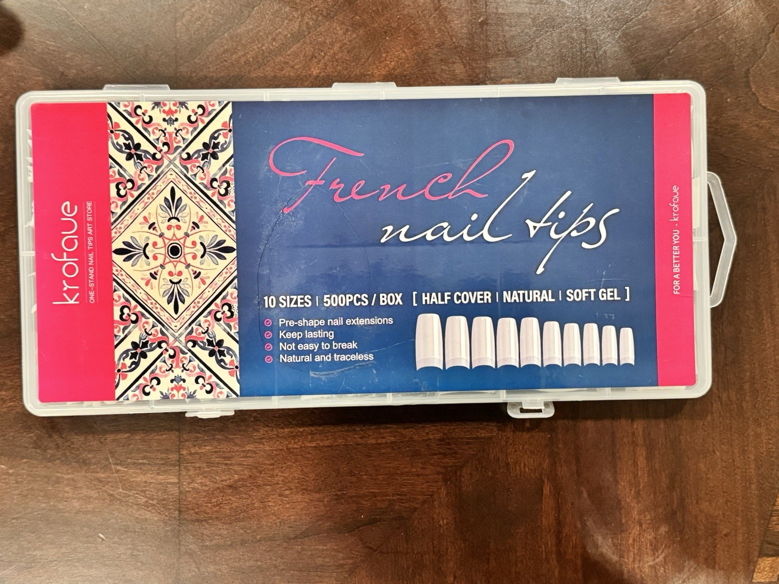 krofaue 500PCS Half Cover False Nails Tips (Pack of 500), Natural 10 sizes