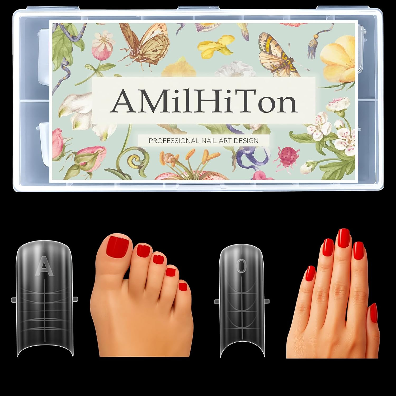 Toe Nail Tips Auxiliary Line, Square Full Cover for Wide Long Nail Beds, Matte P