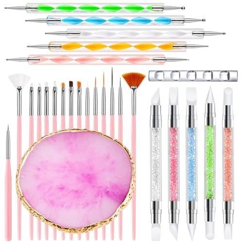 Nail Art Brushes Set 27 Piece Acrylic Dotting Pens Sculpture Tools Palette with