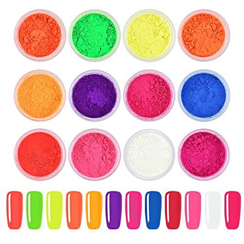 12 Pack Luminous Pigment Nail Powder Flourescent Glow In The Dark Makeup
