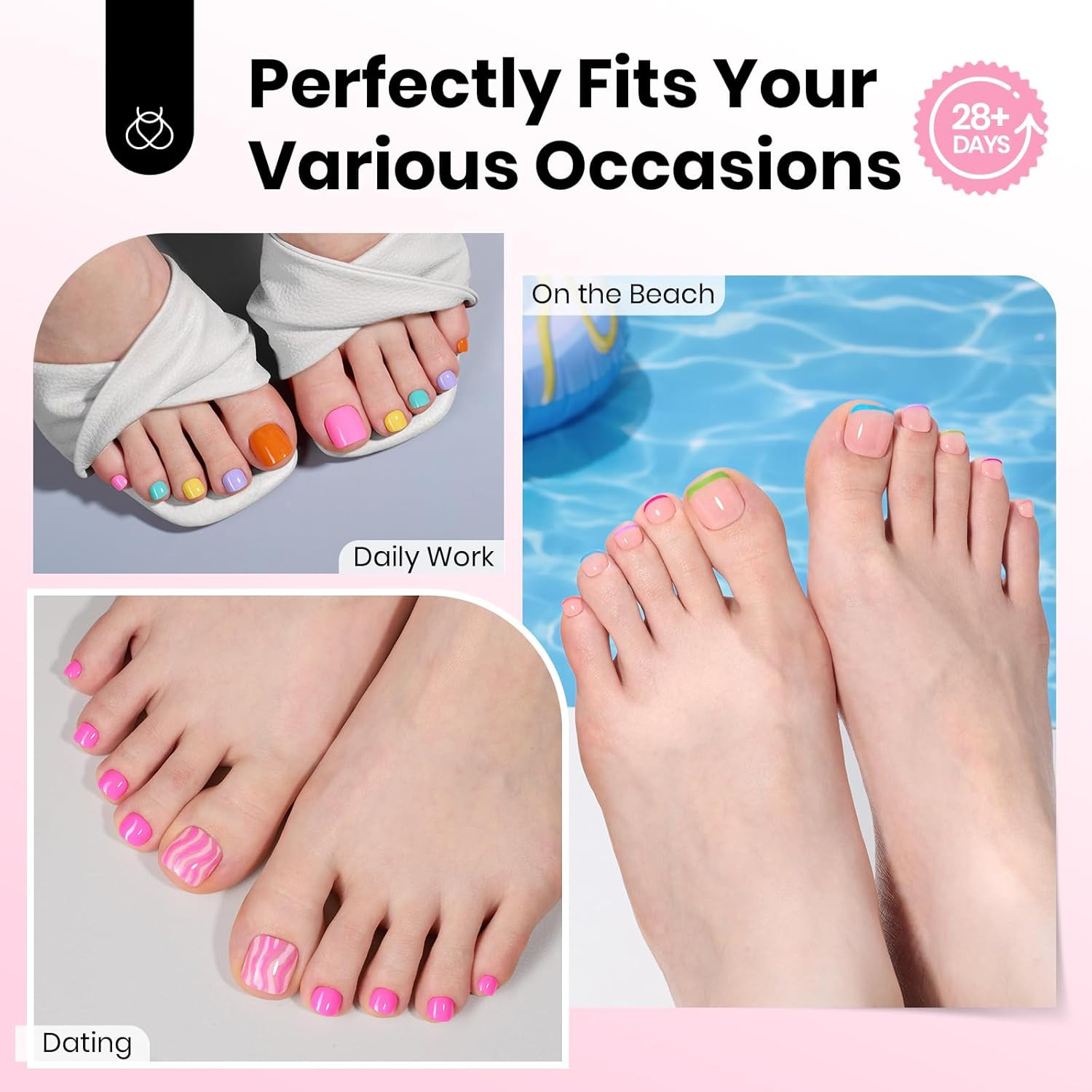 Beetles Toe Nail Tips Square – 16 Sizes 192 Pcs Full Cover Nail Tips Fake Acryli