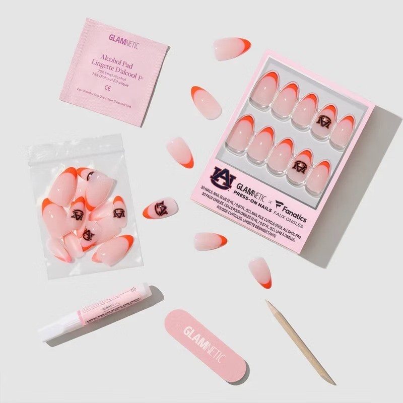 Auburn Tigers Press-On Nails: Almond Shape, Gloss Finish, 30 Pieces
