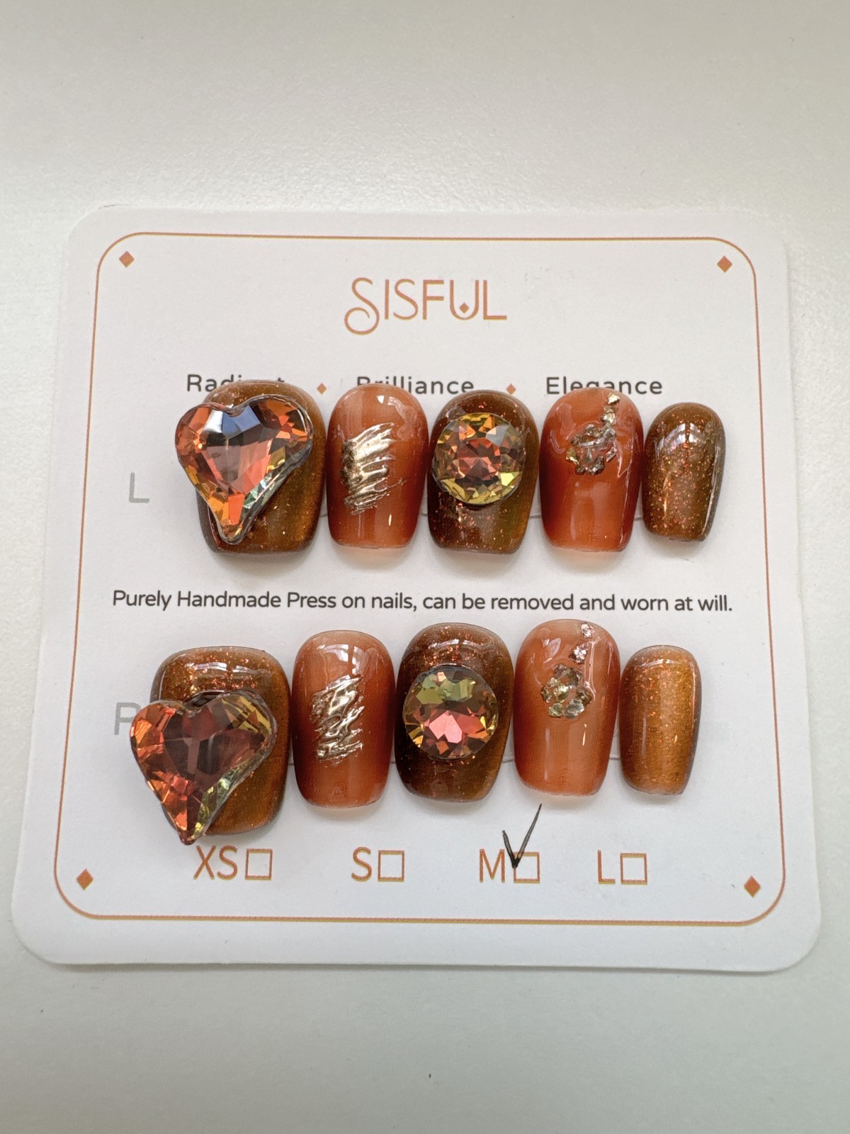 Sisful Amber Sparkle – Handcrafted Festive Press-On Nails