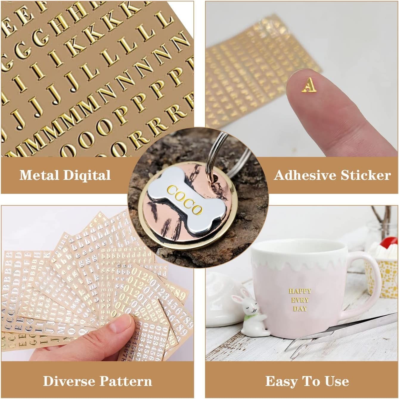 18 Sheets Mini Gold/Silver Letter Stickers for Nail Art, Epoxy Resin Crafts, Gli