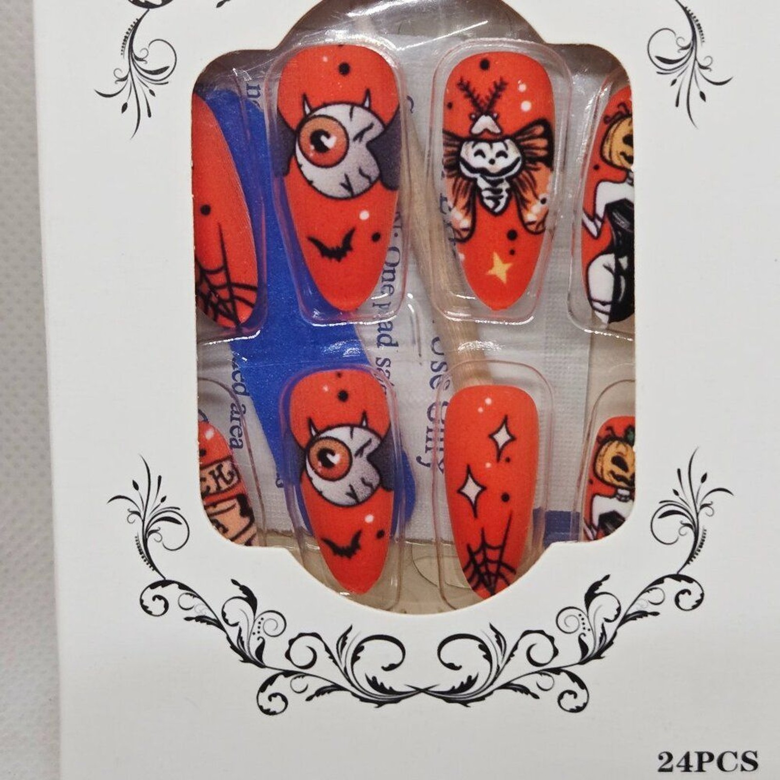 NIB SET OF 2 HALLOWEEN DECOR/PARTY PRESS ON NAILS, GHOSTS, PUMPKINS, 48 TOTAL