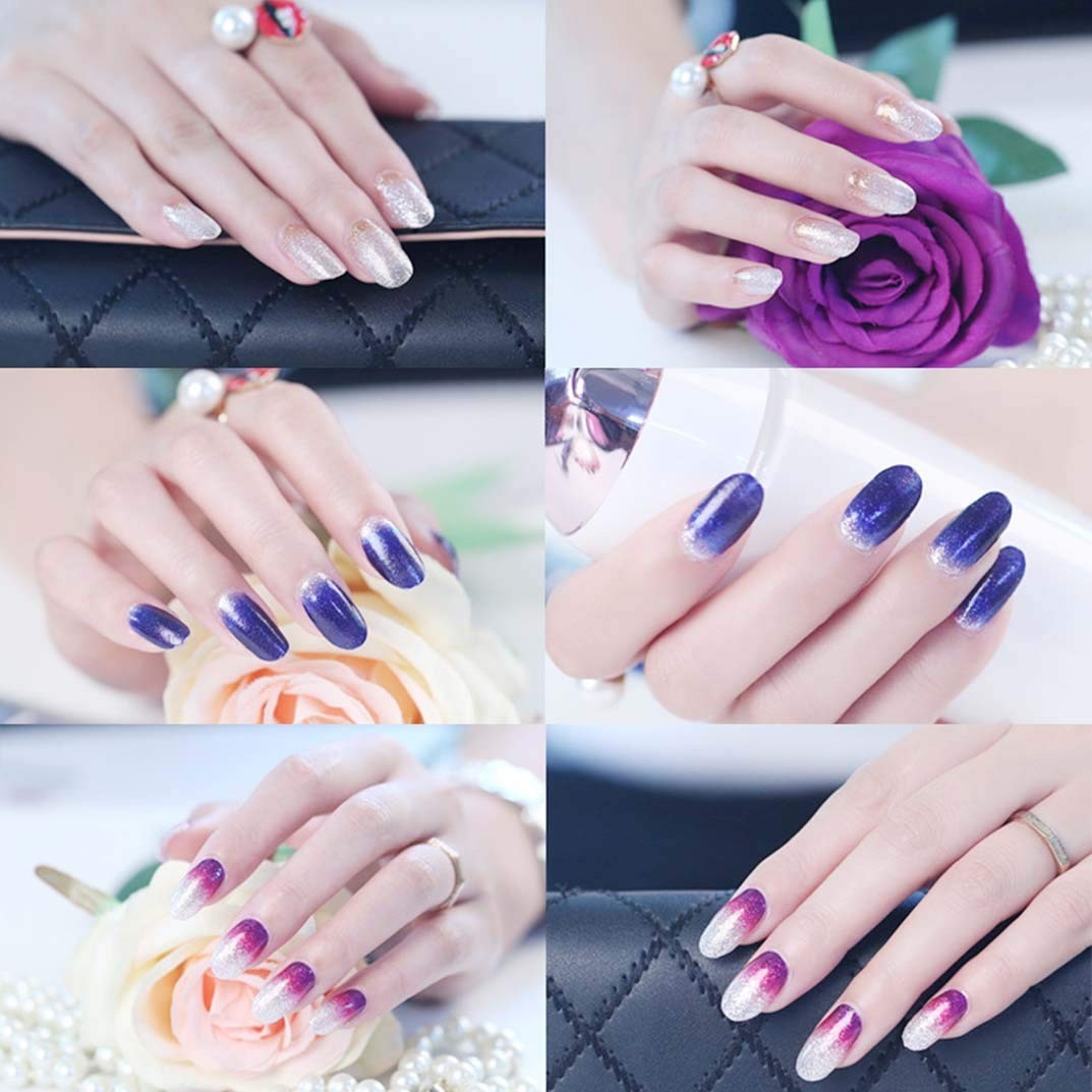 14 Sheets Nail Stickers Glitter Gradient Color Shine Full Wraps Polish Sticke…
