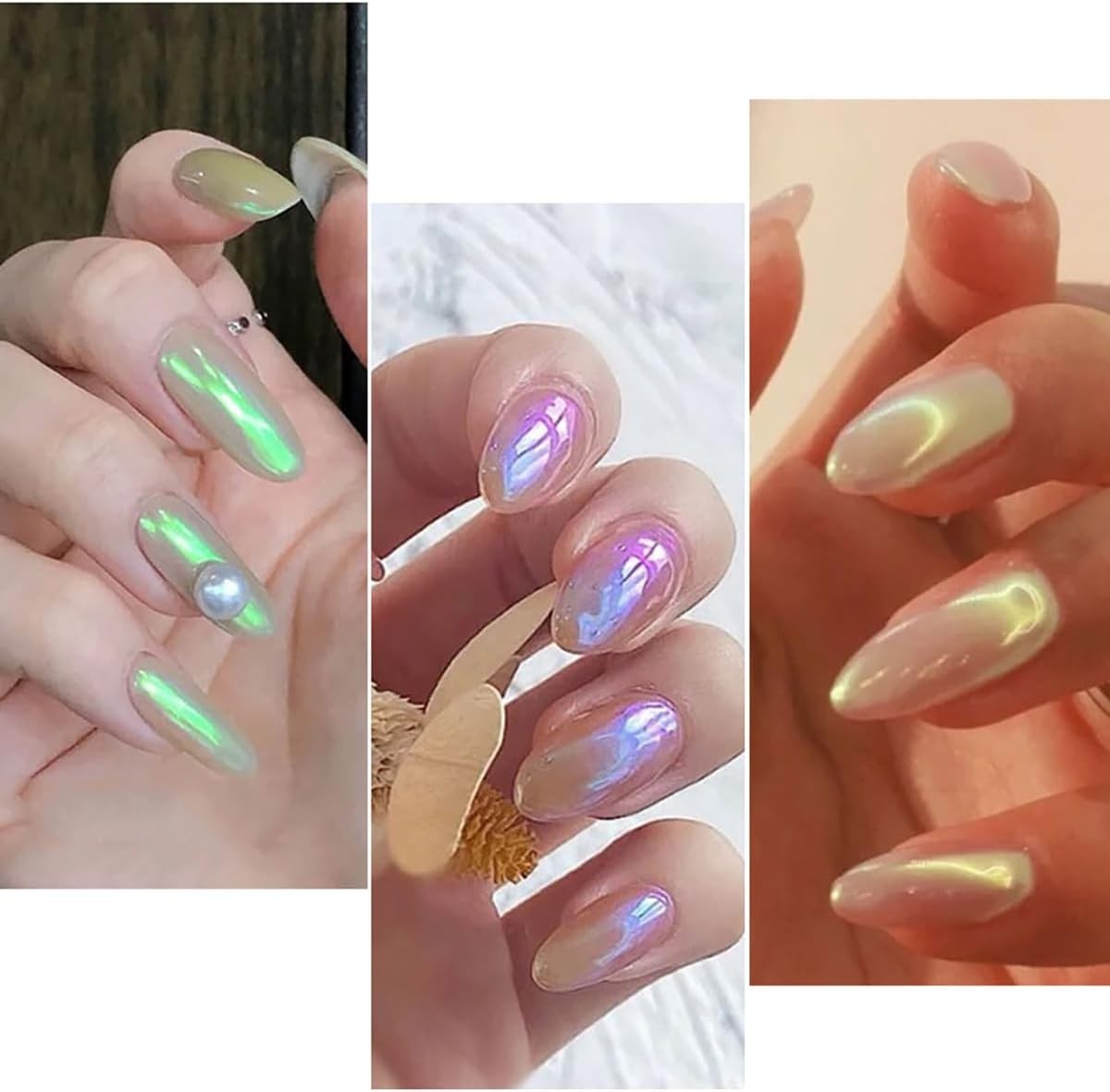6 Colors Chrome Nail Powder Set, Mirror Effect Metallic Iridescent Mica Powder f
