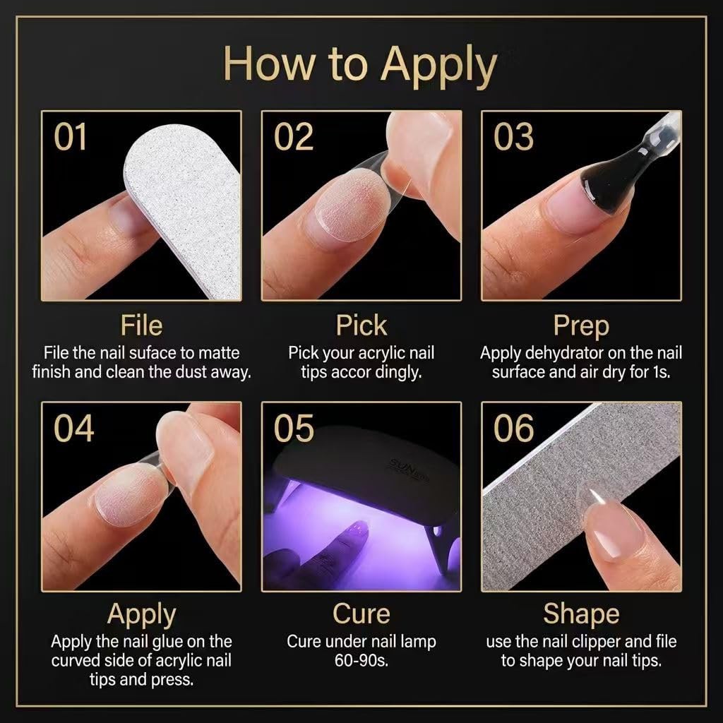 Plauva Short Almond Nail Tips, 216Pcs Pre-Etched Soft Acrylic Nail Tips