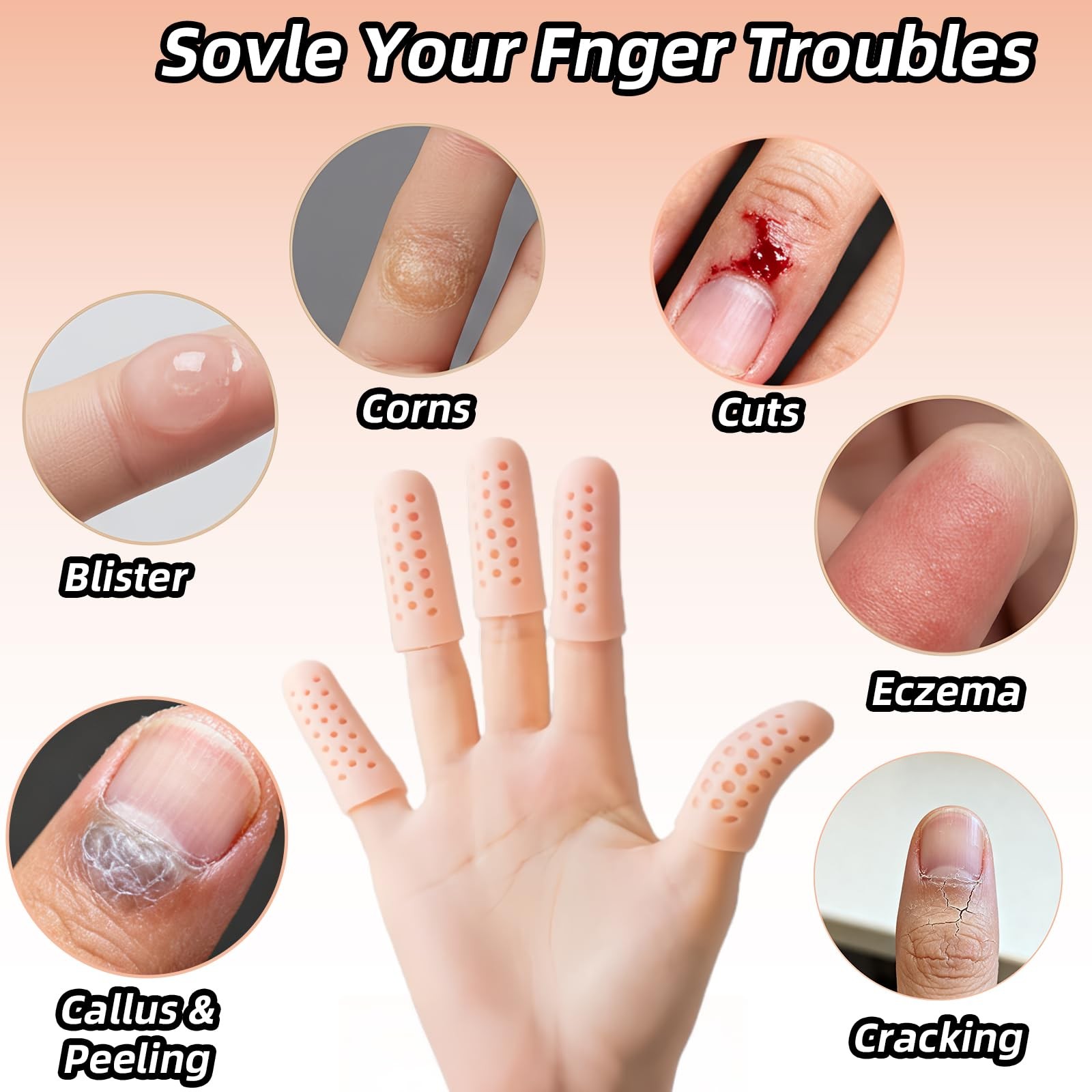 Gel Finger Cots 20 Pcs with Air Holes, Silicone Finger Protectors & Thumb Guards