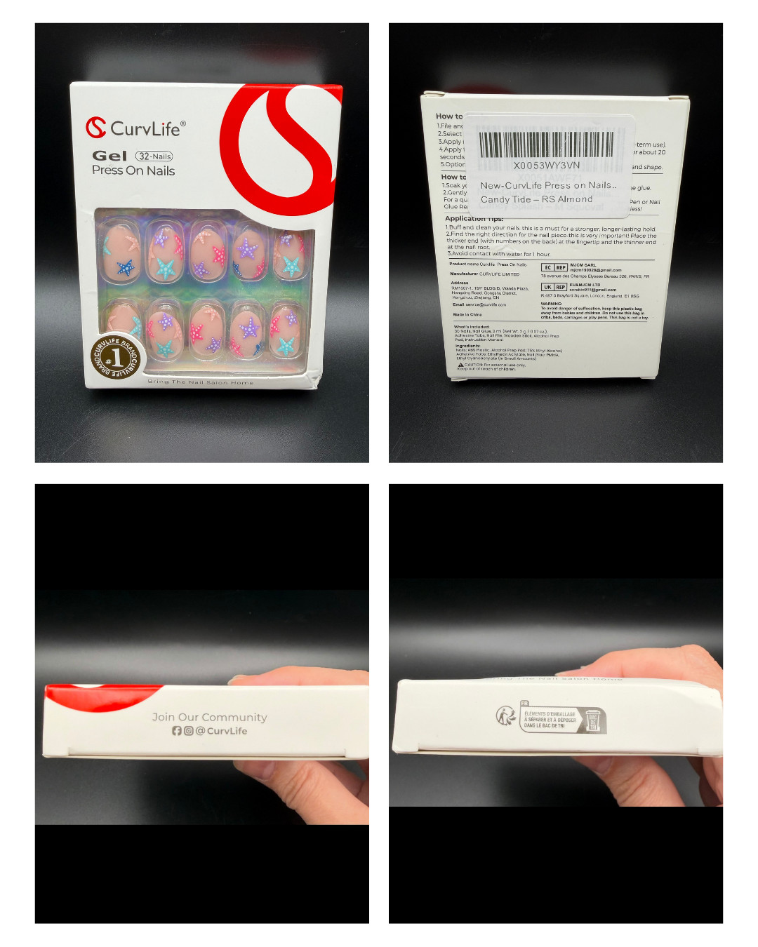 CurvLife Gel Press On Nails Bundle 3 NEW Tidal Blush Turtle Dream Candy Tide