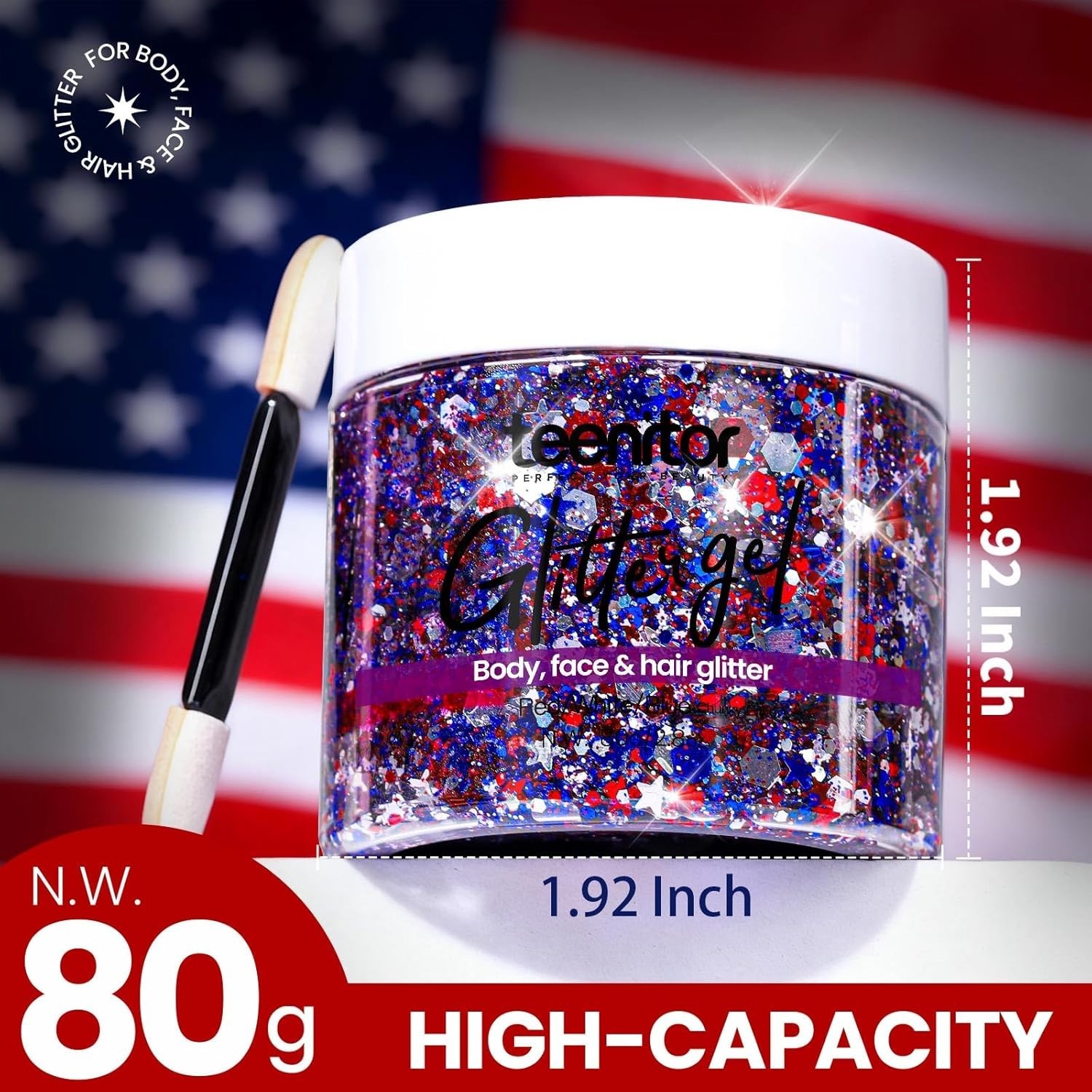 Gorgeous 80g Red White & Blue Face & Body Glitter Gel – 4th of July Essentials