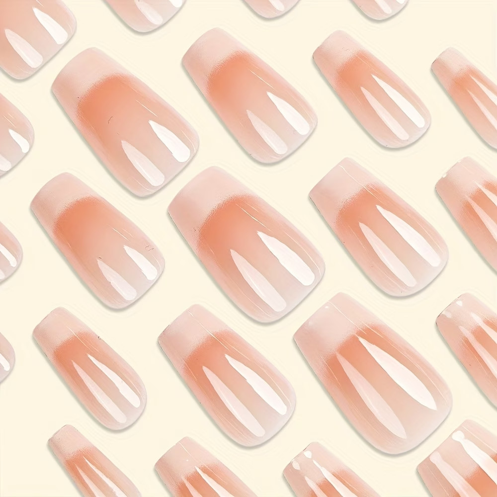 24pcs Short-T On Nails Pink Gradient French Style Fake Nails Glossy Artificial