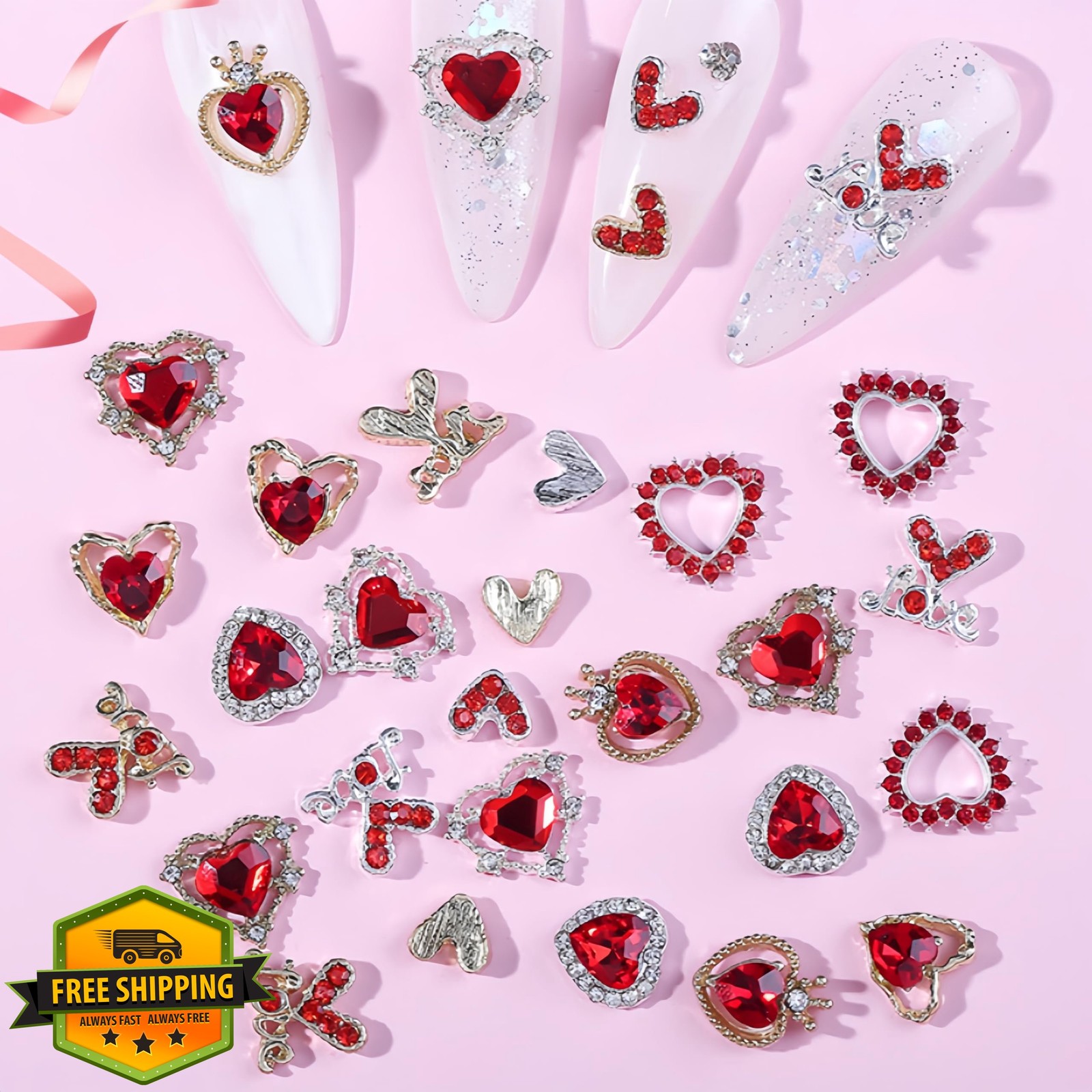 CnSybaris Red Heart Nail Charms Black