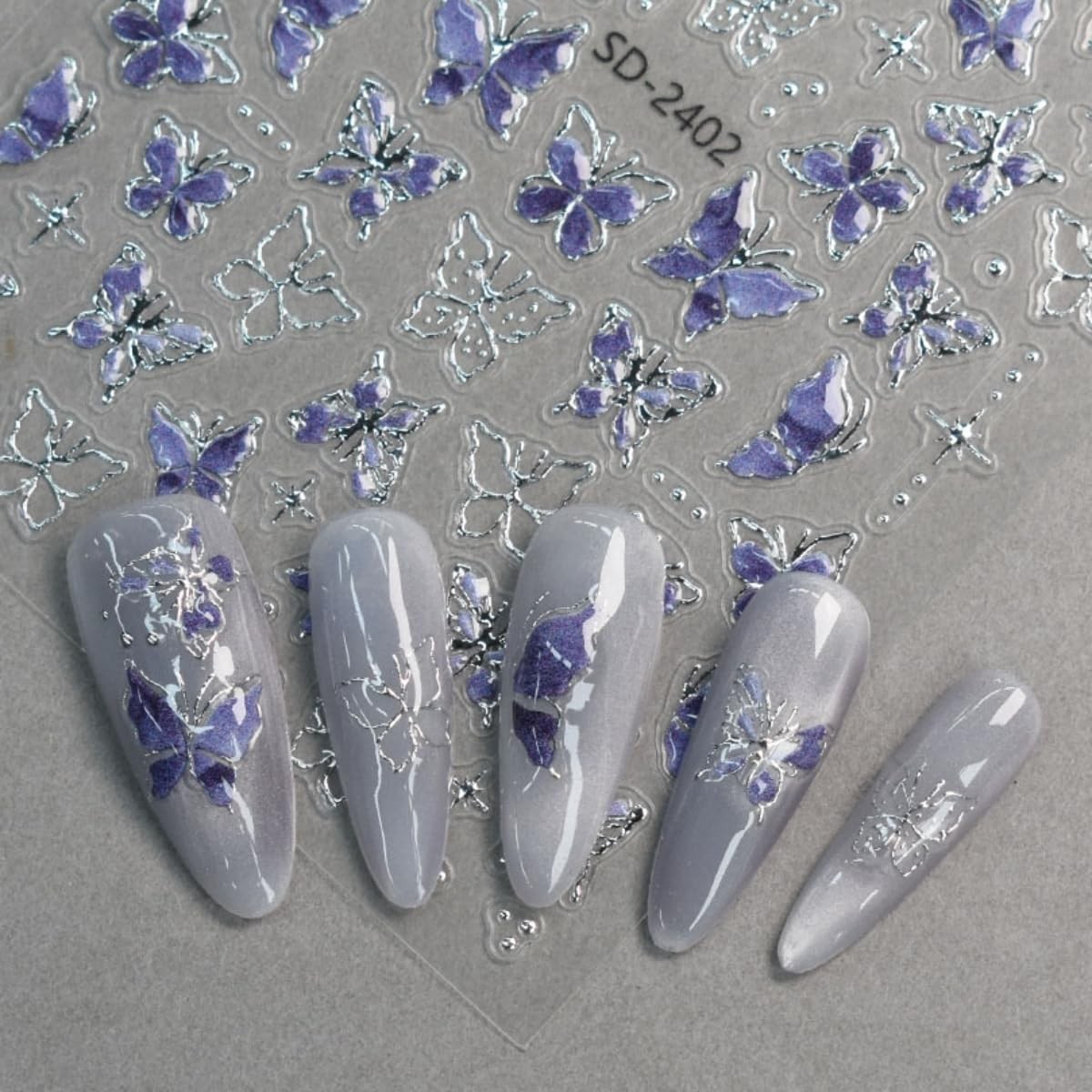 Umillars Butterfly Pink Purple 5D Embossed Nail Stickers 6 Sheets