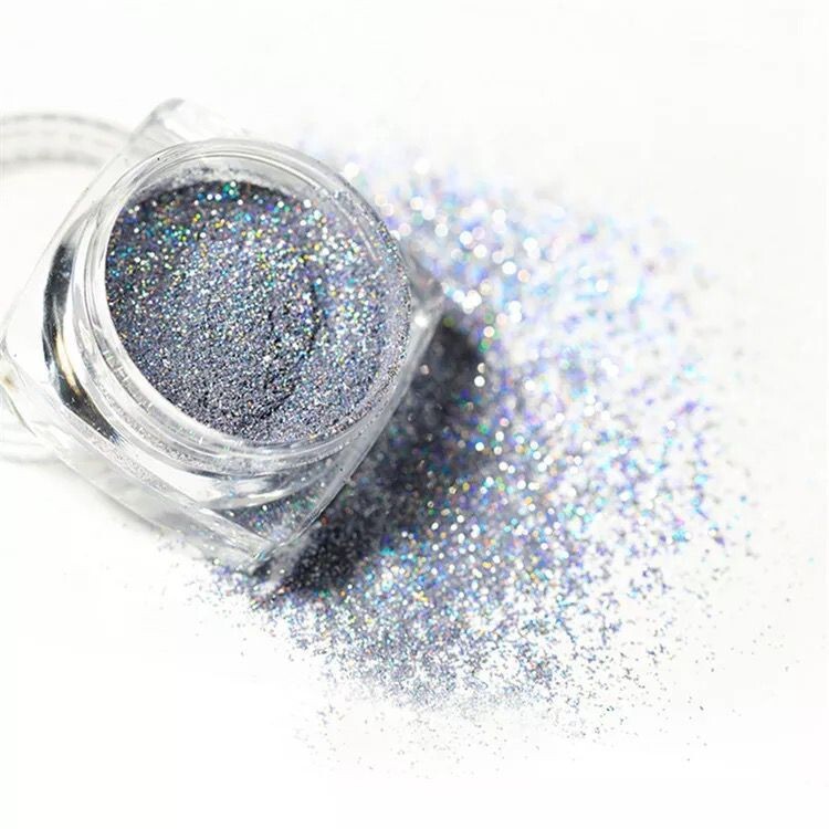 Silver Holographic Nail Powder Glitter Rainbow Nails Holo Effect Dust 2 gram Pot