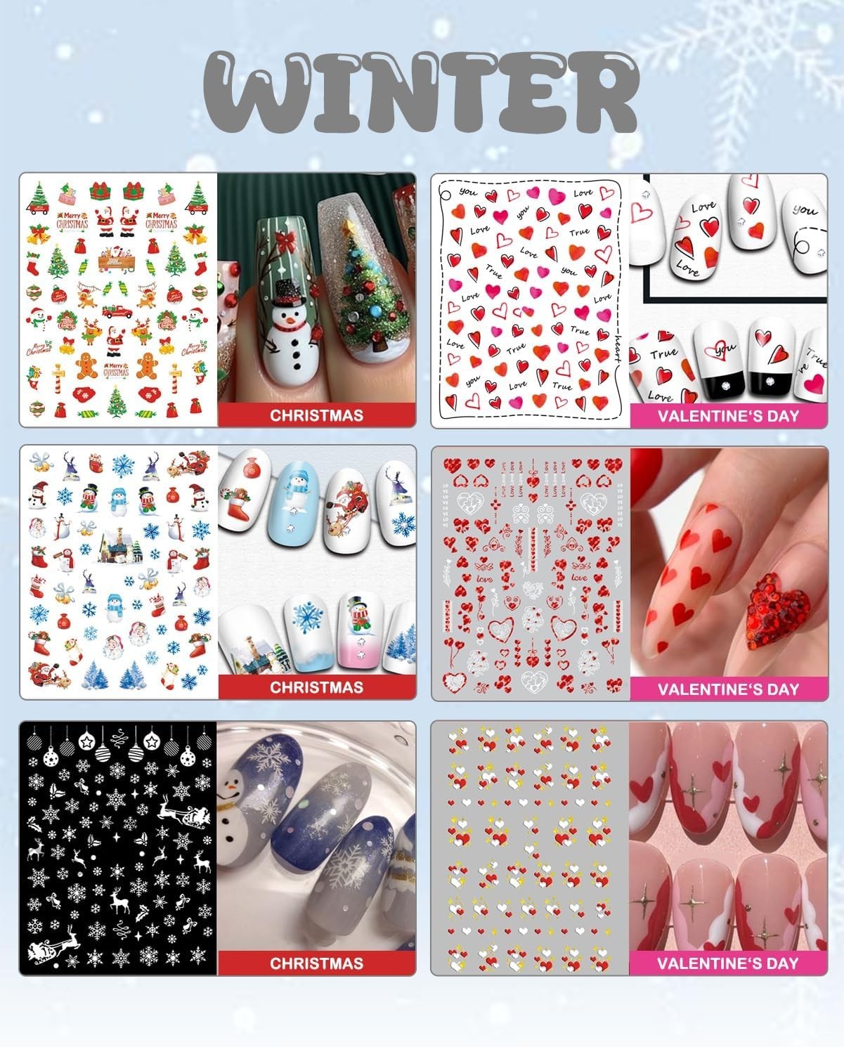 24 Sheets Seasonal Nail Art Stickers, Four Season Variety Pack All Holiday Na…