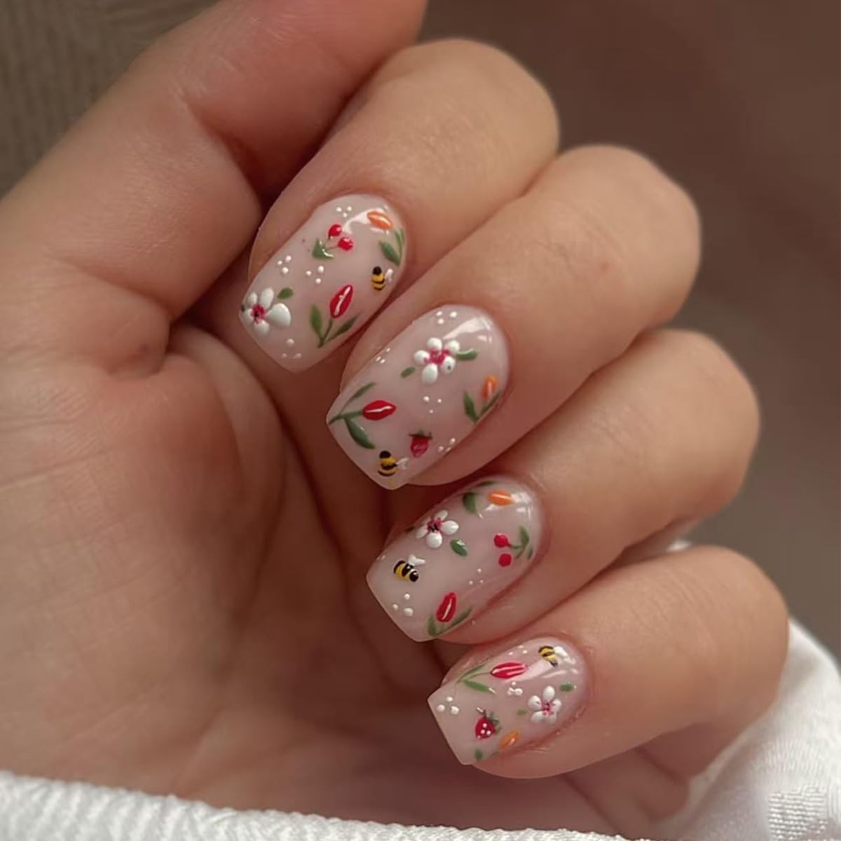 24Pcs Spring Flower Press on Nails Extra Short Square ZIFANHU Summer Fake Nai…