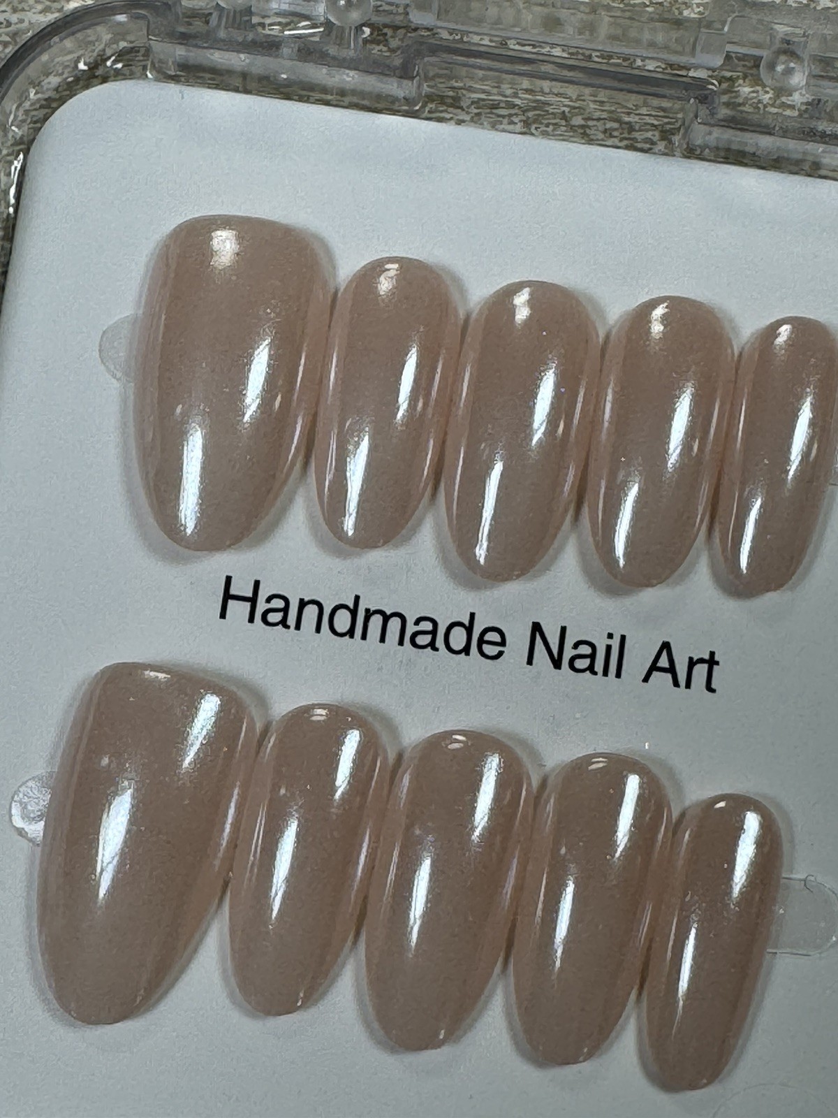 Handmade Press On Nails Nude Beige Glossy Natural Look Size M Nail Set
