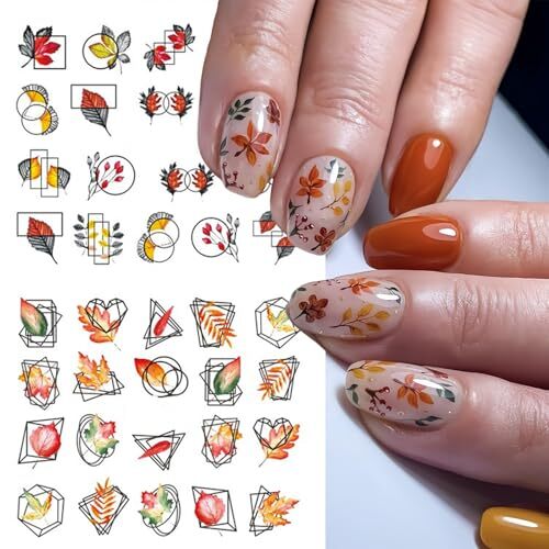 12Pcs Fall Nail Art Stickers, Autumn Nail Art Water Decals Transfer Nail turkey