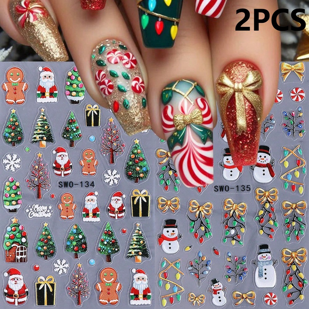 4Pcs 3D Christmas Nail Stickers Self-Adhesive Festive Nail Art Decals for Xmas