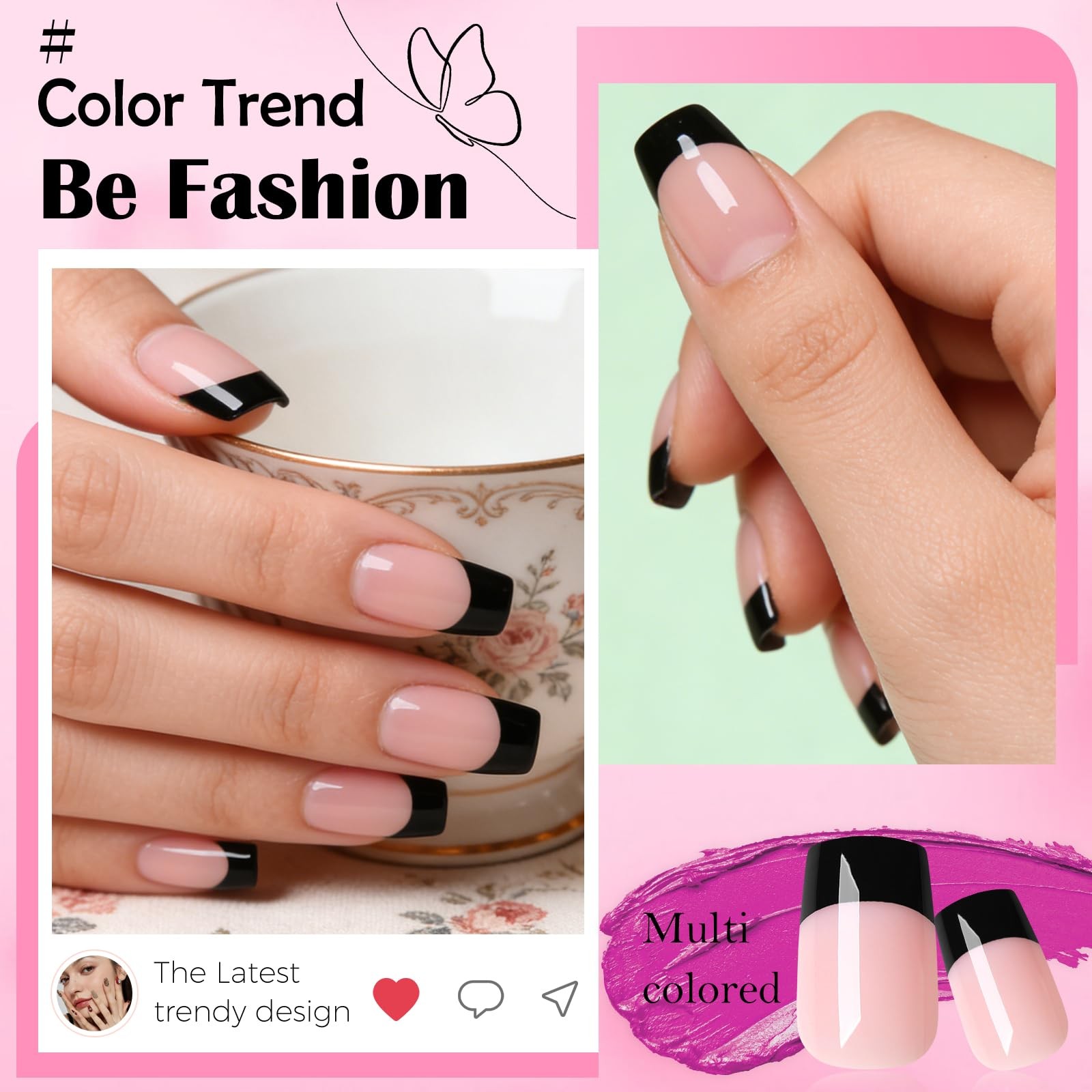 240pc Black French Tip Press on Nails Medium Square Fake Nails, French Nails …