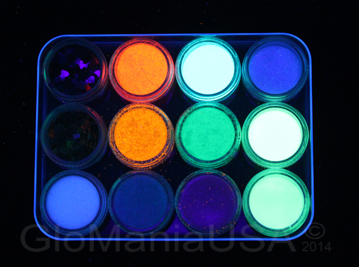 Nail Art Glitter Neon Set Glow in the Dark Powder Pigment, Hearts & Butterflies