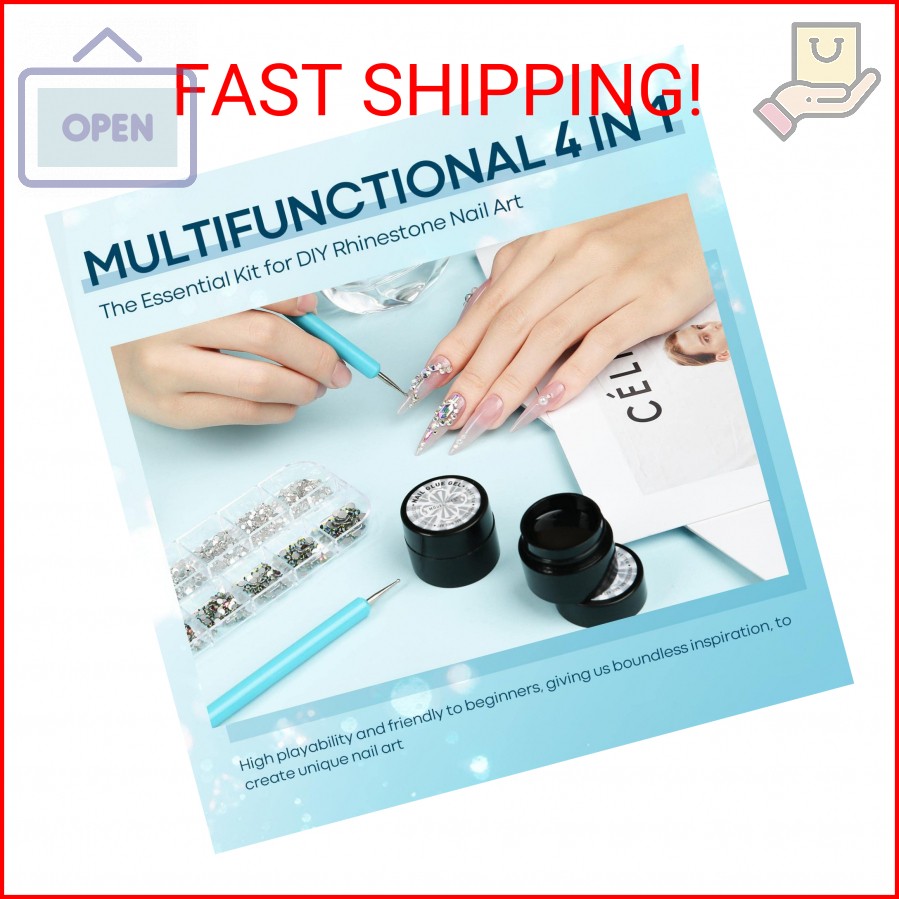 modelones Rhinestone Glue No Wipe Nail Gem Glue Super Strong Adhesive with Nail