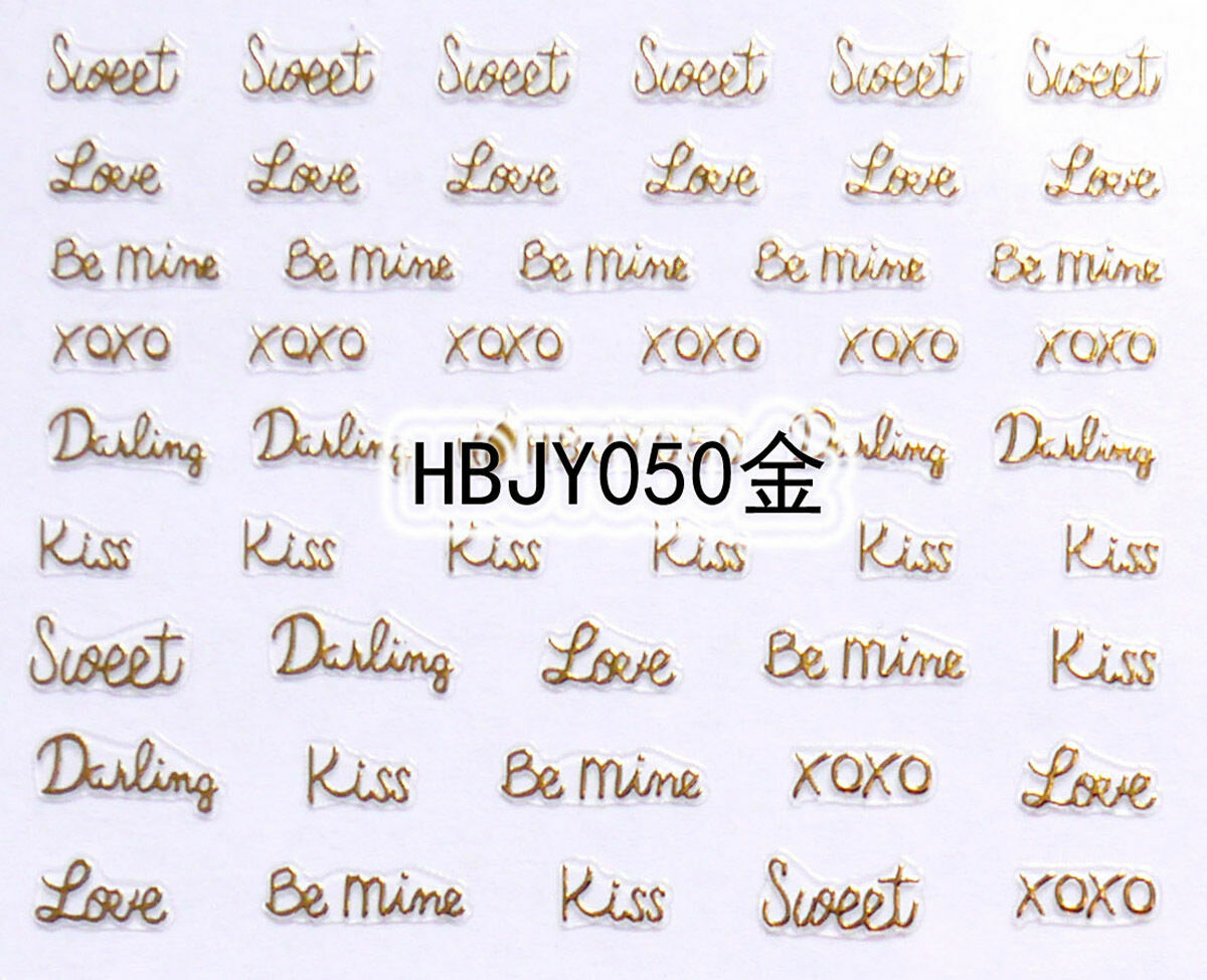 Nail Art 3D Decal Stickers Love Letter Writing Gold Xoxo HBJY050