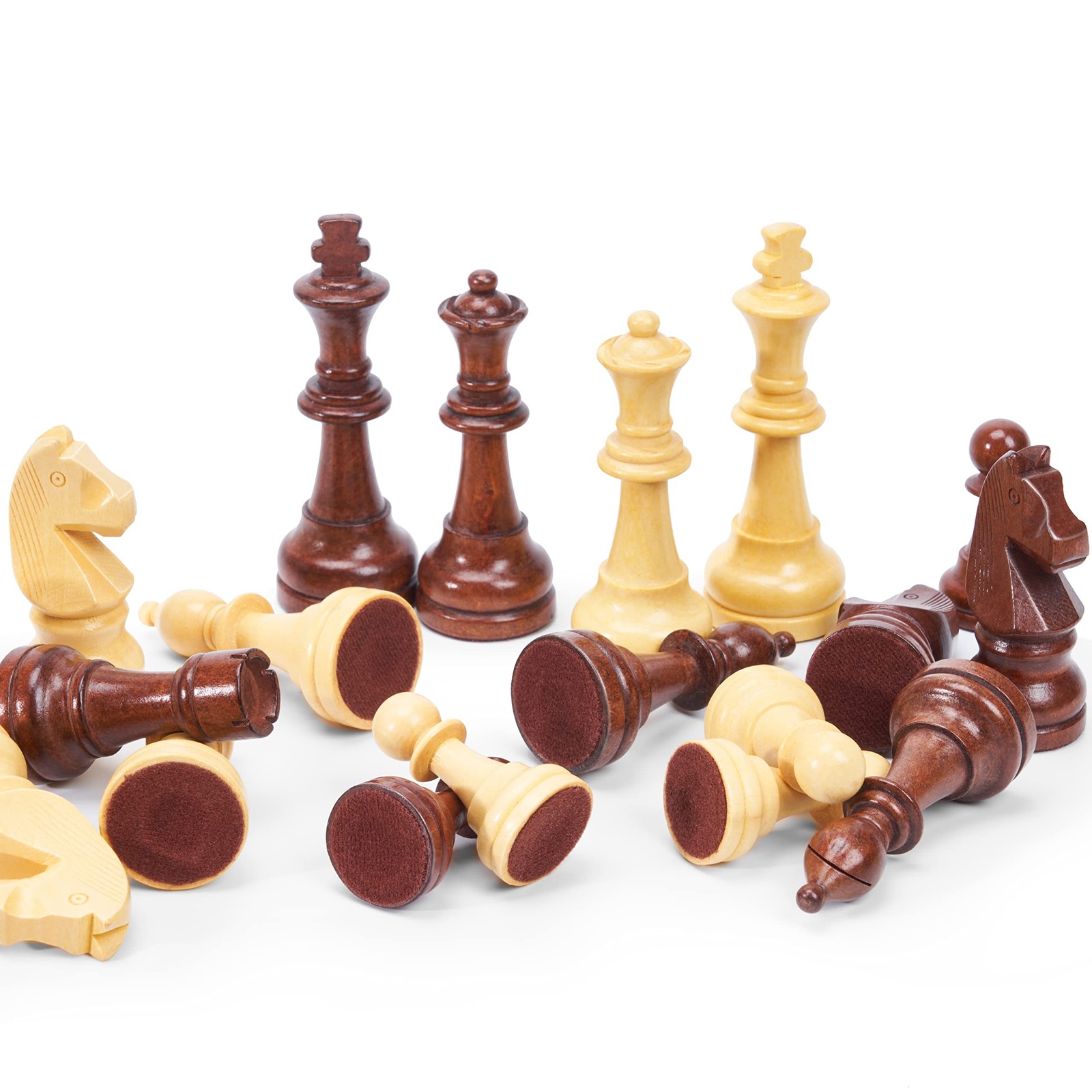 Vamslove Wooden Chess Pieces Large 4.5” King Set of 32 Luxury Large, Brown