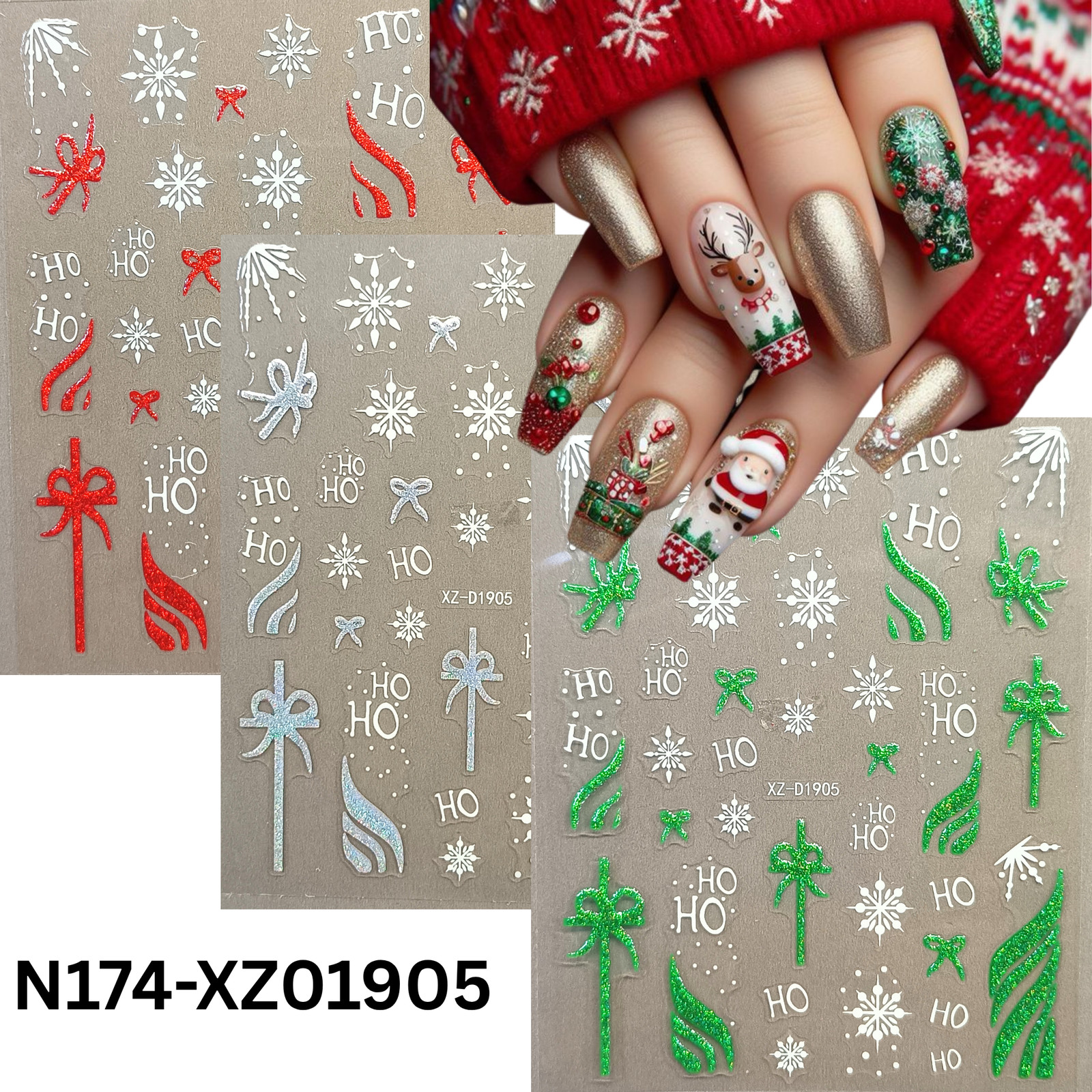 Cute Holiday Nail Decals – 3D Snowflake & Reindeer Nails