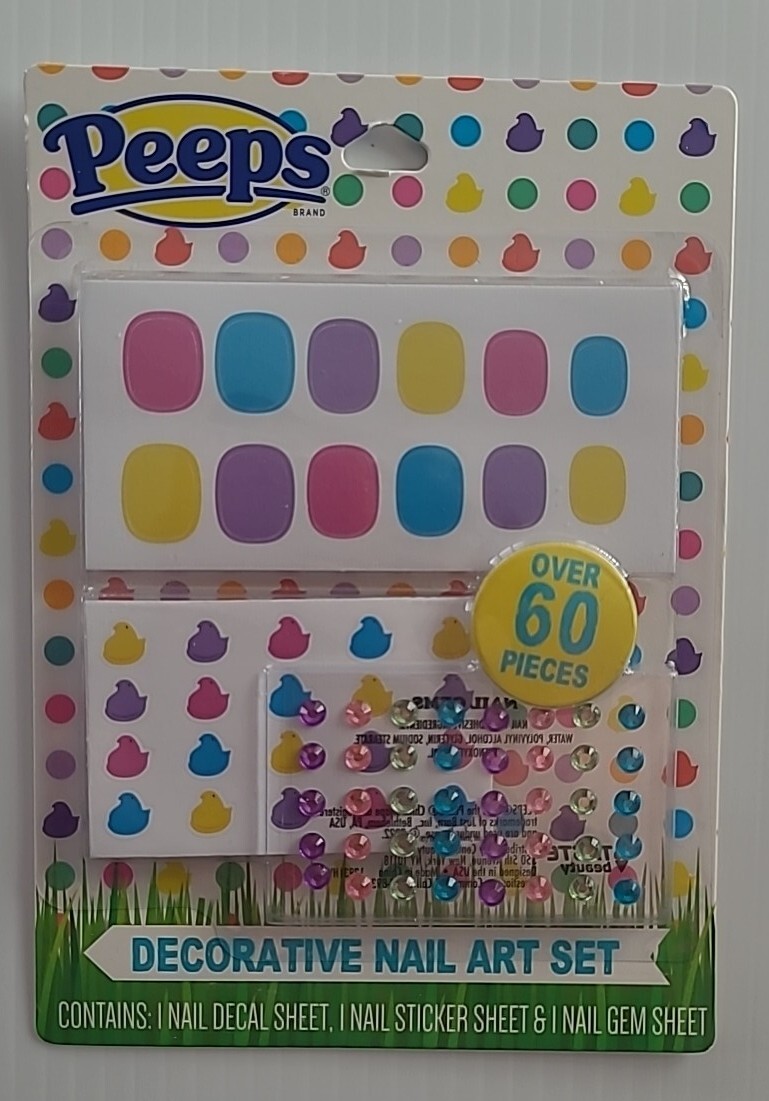 PEEPS Nail Art Set Decorative 60 pcs Decals Stickers Gems Easter Basket