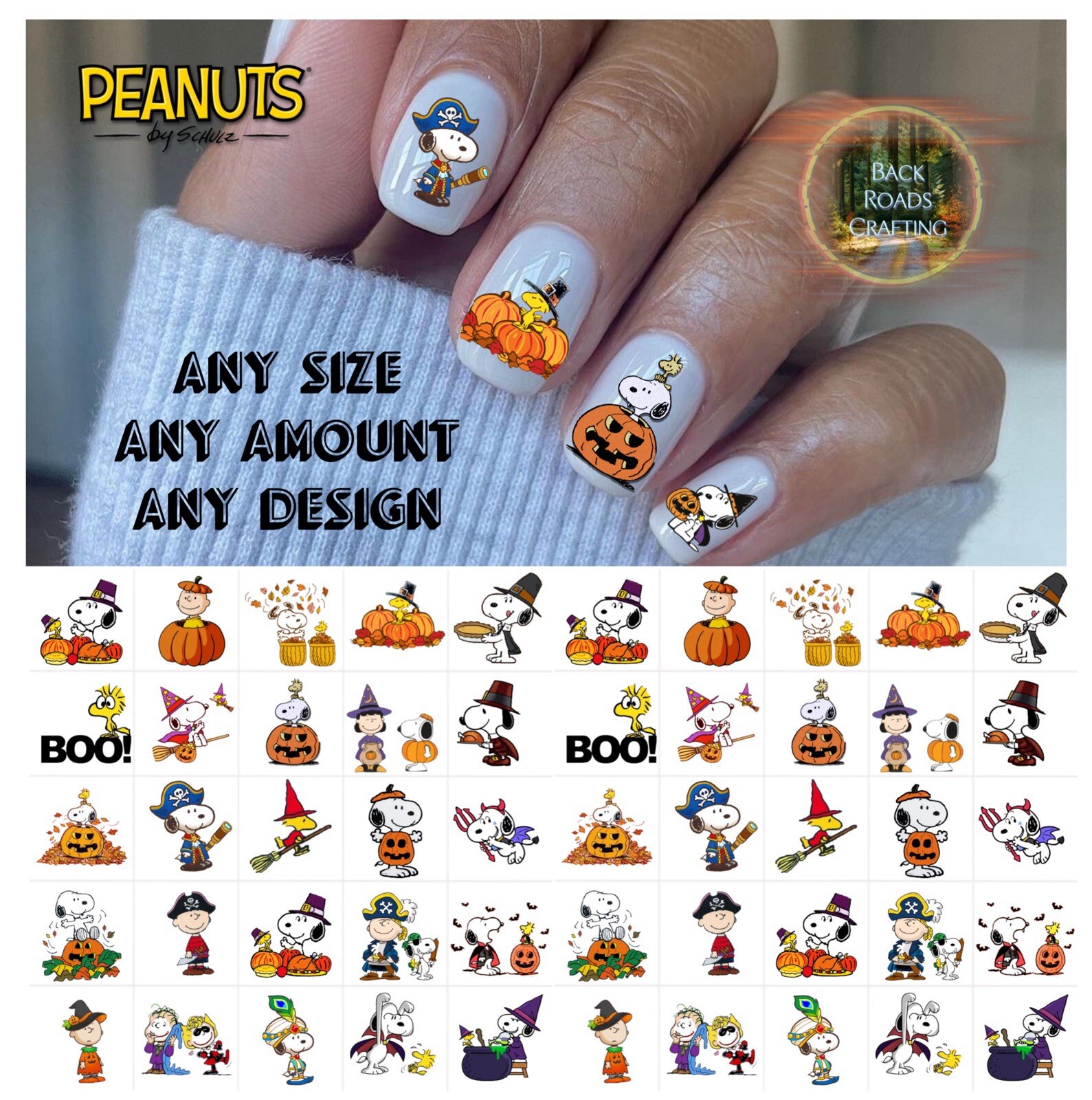 Peanuts Snoopy Charlie Brown Waterslide Nail Decals Set 50 Halloween