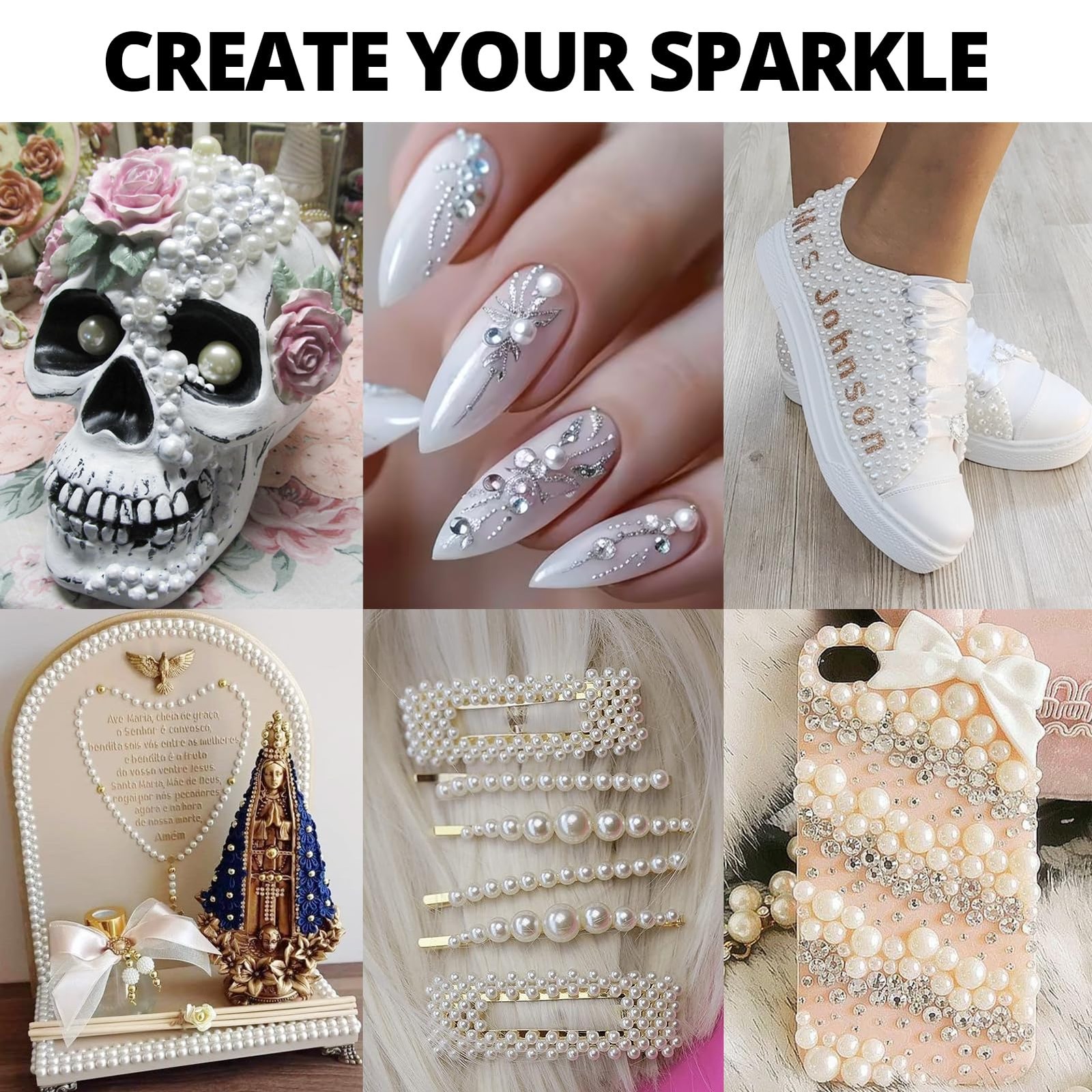 16000Pcs Flatback Pearl Rhinestone for Crafting, Flat Back Pearls and Rhinest…