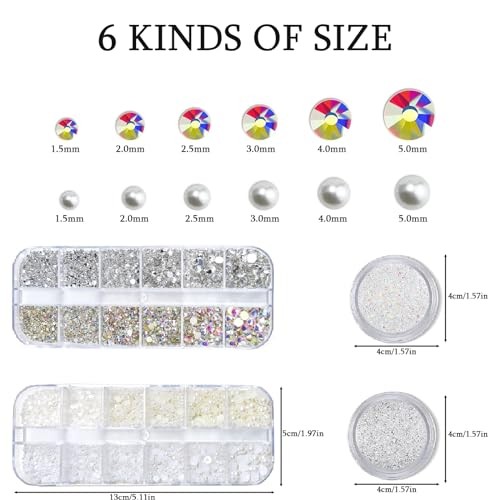 4 Boxes Nail Art Rhinestones Flatback Rhinestones A-Clear & AB & White Beige