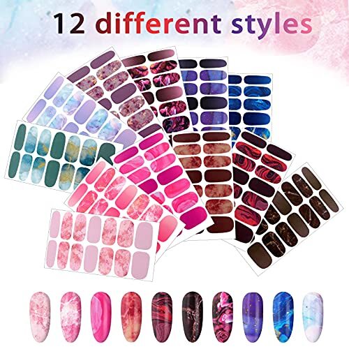 168 Pieces 12 Sheets Full Wrap Nail Polish Stickers Self Adhesive Lovely Style