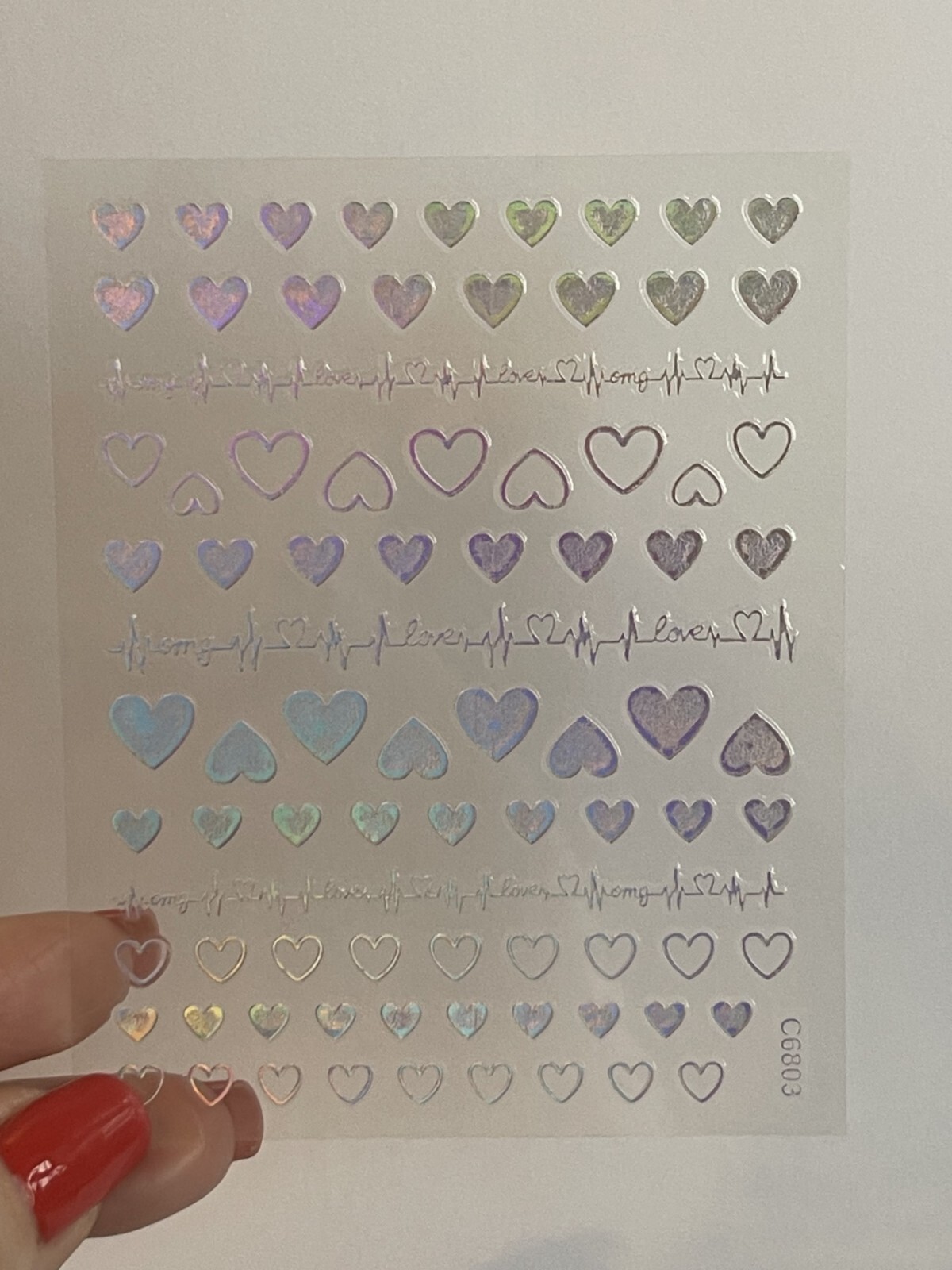 Heart Nail Art Stickers Valentine’s Day Decals Metallic Silver Holo Love Star